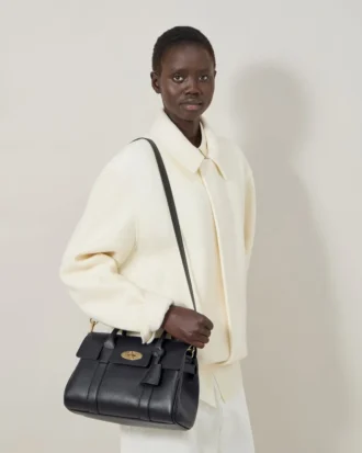 Bayswater Satchel in Black Small Classic Grain Mulberry
