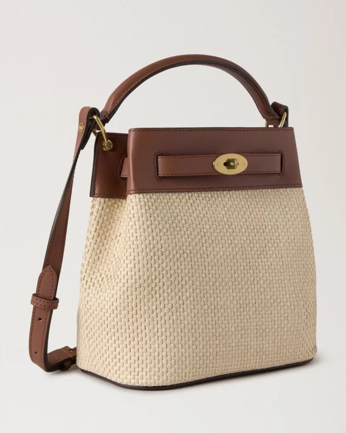 Islington Bucket Oak & Natural Raffia & Leather