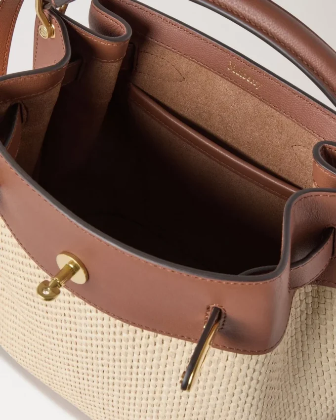 Islington Bucket Oak & Natural Raffia & Leather