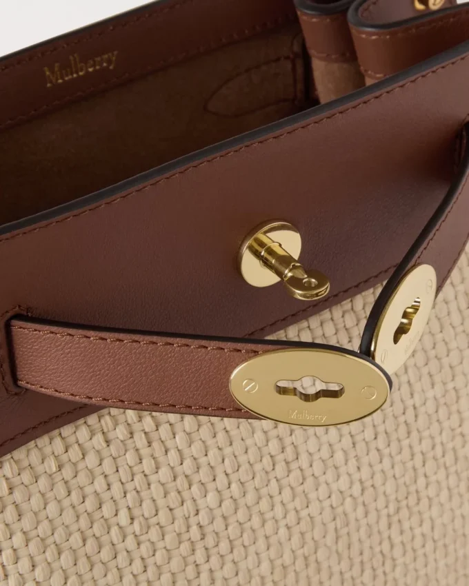 Islington Bucket Oak & Natural Raffia & Leather