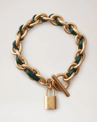 Lily Leather Chain Bracelet Mulberry Green Leather & Metal