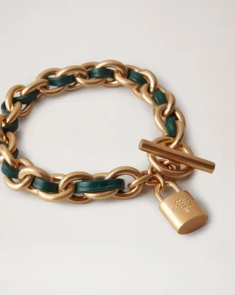 Lily Leather Chain Bracelet Mulberry Green Leather & Metal