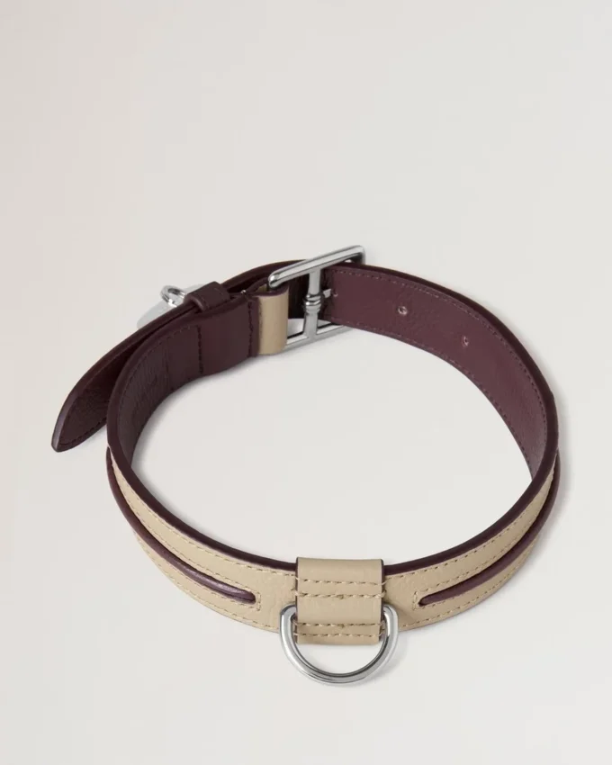 Medium Leather Dog Collar Dune & Oxblood Small Classic Grain