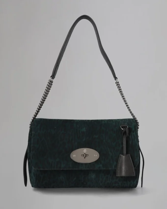 Medium Lily Top Handle Pre-Loved Mulberry Green & Black Leopard Suede