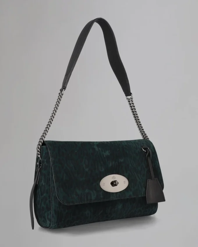 Medium Lily Top Handle Pre-Loved Mulberry Green & Black Leopard Suede