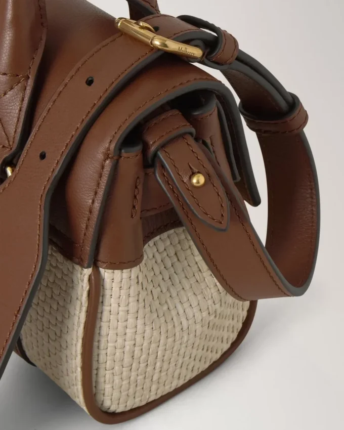 Mini Bayswater Ecru & Bright Oak Raffia & Leather Trim