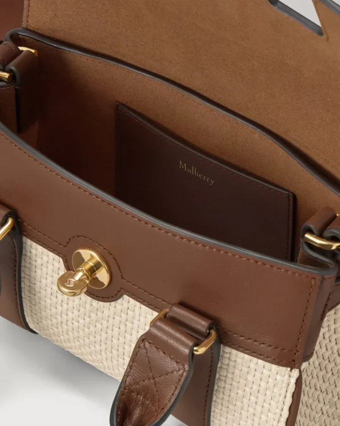 Mini Bayswater Ecru & Bright Oak Raffia & Leather Trim