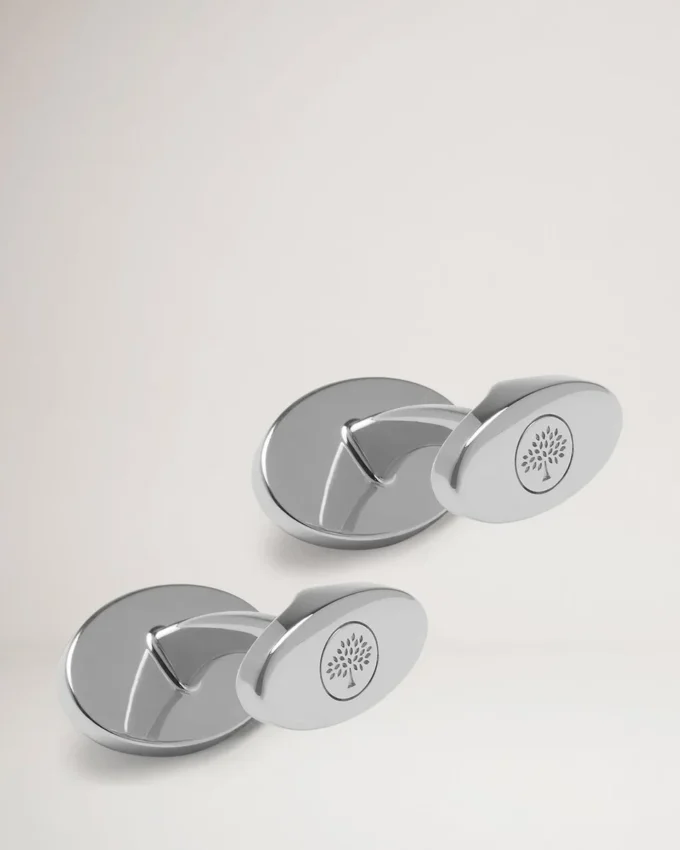 Oval Tree and Rivet Cufflinks Black Enamel Men